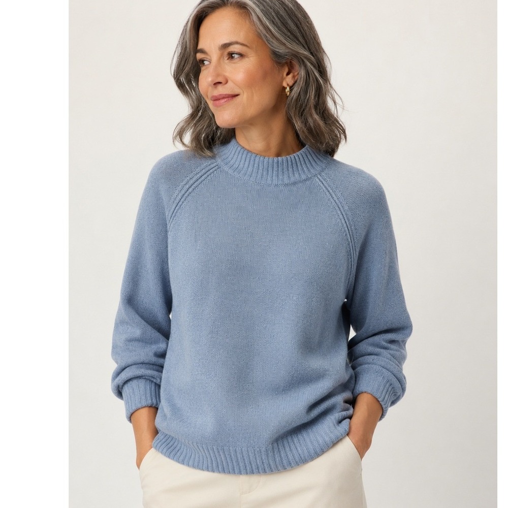 Jeanne Pierre Blue Mock Neck Cotton Knit Sweater Women's 1X Raglan Sleeve